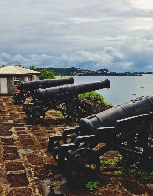 3 Cannons lined up in Grenada